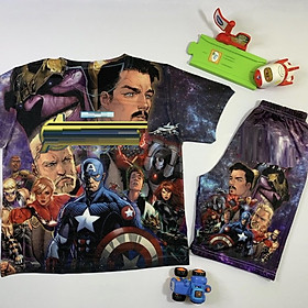 Đồ bộ in 3D hình siêu anh hùng 5 tím cho bé trai 