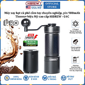 Máy xay hạt cà phê cầm tay kèm pin 60 cấp độ xay 2 trong 1 thương hiệu Mỹ HiBREW G4C - Dung lượng pin 980mAh - Hàng chính hãng