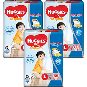Combo 3 Gói Tã Quần Huggies Dry Gói Cực Đại L68 (68 Miếng) - Bao Bì Mới