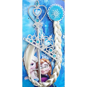 Set 3 món Elsa bờm tóc vương miện + tóc giả + gậy cho bé