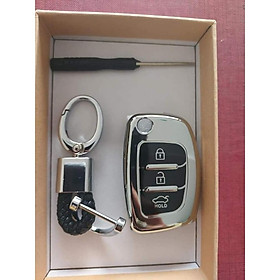 Ốp Chìa Khóa Silicon Tráng Gương Cho Xe Grand I10, Elantra, Tucson - kèm móc treo