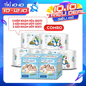 Combo thùng mini 2 hộp khăn vải khô đa năng cho bé và 5 Gói Khăn ướt làm