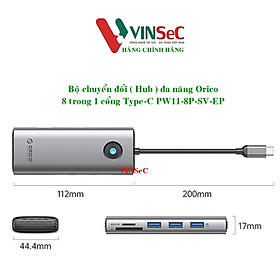 Mua Bộ chuyển đổi ( Hub ) đa năng 8 trong 1 cổng Type-C Orico PW11-8P-SV-EP - Hàng Chính Hãng
