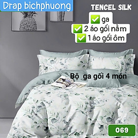 Bộ drap gối Tencel vải Hàn Quốc , đỉnh cao mát , mềm mại { drap và 3 áo gối