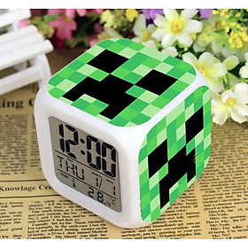 Đồng hồ minecraft creeper để bàn phát sáng có hiển thị ngày tháng nhiệt độ