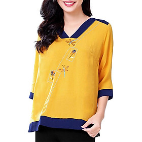 Áo Thêu Cổ V Oversize An Thủy 686 - Vàng