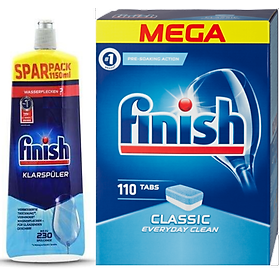 Viên rửa bát finish 110 viên+1150ml Nước làm bóng bát Finish dùng cho Máy rửa bát