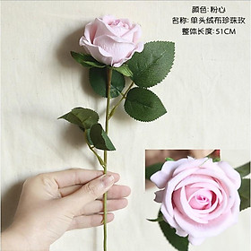 Hoa giả-Hoa hồng NHUNG loại đẹp 1 cành cao 51cm đường kính bông 8cm trang trí nội thất phòng khách