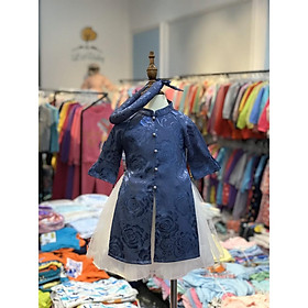 Áo dài lụa đính ngọc, gồm cả mấn size 2-8T . Chất lụa mềm, cực đẹp, Chân váy trắng xinh yêu