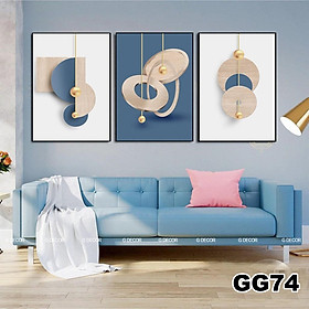 Tranh treo tường canvas khung gỗ 3 bức phong cách hiện đại Bắc Âu tranh trừu tượng trang trí phòng khách phòng ngủ 73