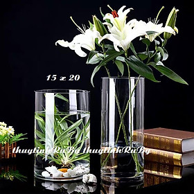 Bình bông lọ hoa thủy tinh D15xH20cm, trụ cắm hoa trang trí, chậu cây thủy sinh