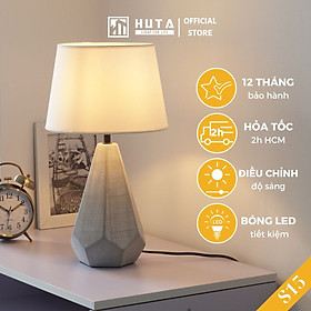 Đèn Ngủ Để Bàn Gốm Sứ Cao Cấp S15 HUTA Decor Phòng Ngủ Sang Trọng Trang Trí Khách Sạn Homestay, Điều Chỉnh Độ Sáng, Bóng Led Sáng Vàng Tiết Kiệm Điện