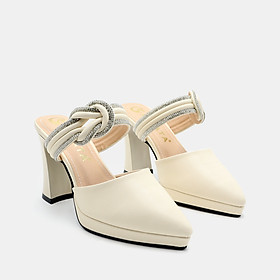 Giày cao gót nữ đẹp đế vuông 8 phân hàng hiệu rosata hai màu đen kem ro562