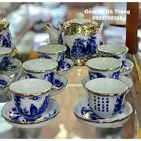 Mua Ấm chén Bát Tràng  Bọc đồng  Hoạ tiết trúc lâm thất hiền