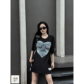 ÁO THUN PHÔNG DENIM ĐEN, ĐẦM JEAN DÁNG SUÔNG