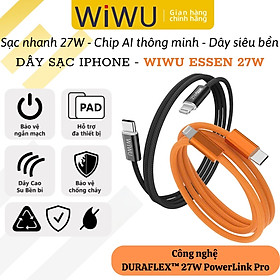 Dây cáp sạc nhanh PD 27W USB-C to Lightning công nghệ SmartChip AI DURAFLEX PowerLink Pro dài 150cm WIWU ESSEN cho iPhone/ iPad 7 8 11 12 13 14 Pro X Xs Max - Sạc nhiệt độ thấp, Chip thông minh, Dây bện siêu bền, Chống rối + dây buộc gọn - Hàng nhập khẩu - cam