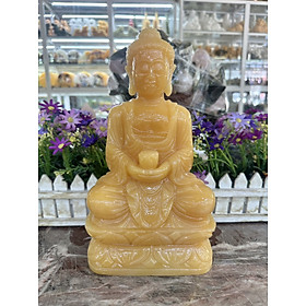 Tượng Phật A Di Đà ngồi đài sen đá ngọc hoàng long - Cao 30 cm