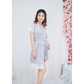 ÁO choàng lụa phối ren cao cấp_Xám tay ngắn