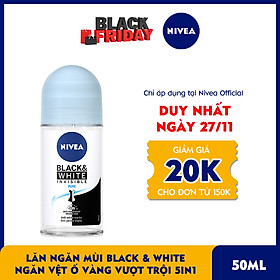 Lăn Ngăn Mùi NIVEA Black & White Ngăn Vệt Ố Vàng Vượt Trội 5in1 (50ml) - 82234