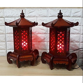 Đèn thờ mái chùa gỗ hương giúp gia chủ rinh tài rước lộc,đón bình an cao 41cm
