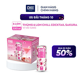 [MUA 2 TÍNH 1] Thùng 6 lon Chill Cocktail Sakura vị Vải Sake (330ml/lon)