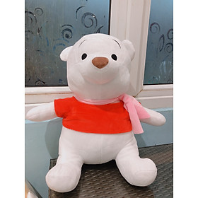 Gấu bông gấu trắng áo đỏ choàng khăn hồng
