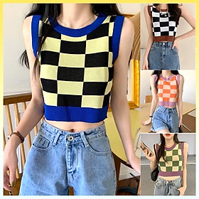 Áo len Montoghi dệt kim 3 LỖ CARO viền màu xinh xắn
