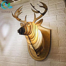 Mua Đèn Gỗ Đầu Hươu Trang Trí Nhà - Kích Thước W38xH58xD60cm - Trang Trí Decor Mọi Không Gian Tường