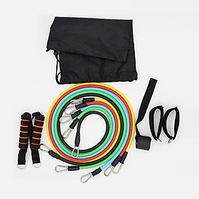 Dây đàn hồi tập Gym S1-D, bộ dây tập thể lực 5 màu - Bộ 11 chi tiết, dây tập kháng lực 100LB tiêu chuẩn - POKI