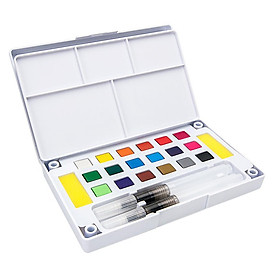 Arts Watercolor Paint Set - 24 Colorful Water Color Paints and 2Pcs Brushes - Portable, Small and Washable, Great for Kids and Professional Artists