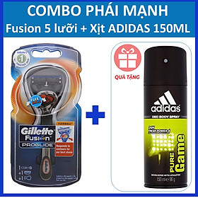 Combo hoàn hảo Gillette Fusion 5 lưỡi Flexball tặng kèm 1 xịt Adidas chính hãng thời thượng 150ml