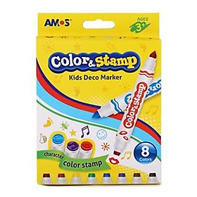 Bộ bút 2 đầu gồm đầu bút dấu các hình ngộ nghĩnh và đầu bút vẽ:  vỉ 8 bút AMOS COLORS AND STAMP