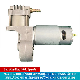 Máy bơm hơi nén khí Minas điện áp 12V công suất 80W có lưu lượng khí 35L phút đường kính xi lanh 25mm chất liệu hợp kim nhôm