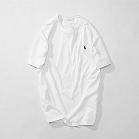 [Unisex] Áo thun trơn thêu logo vải cotton mộc màu trắng