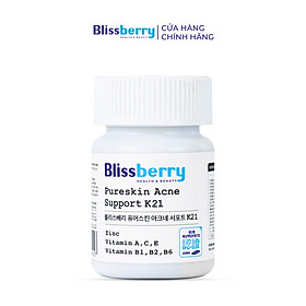 Viên uống hỗ trợ giảm mụn Blissberry Pureskin Acne Support K21 hộp 20 viên