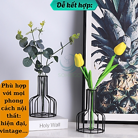 Mua Lọ Hoa Trang Trí Khung Kim Loại Sang Trọng- Bình Hoa Thủy Tinh Kèm Khung Sắt Nghệ Thuật- Lọ Hoa Phong Cách Bắc Âu - Bình Hoa Decor Nội Thất Hiện Đại- Lọ Hoa Khung Sắt Kèm Ống Thủy Tinh Trang Nhã