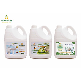 Combo Sản Phẩm Gốc Thực Vật TLB2 Peace Mass - Nước Cọ Toilet + Nước Lau Kính 3.6l+ Nước Rửa Tay 3.6l