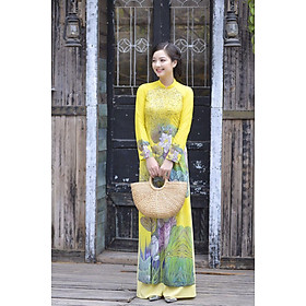 Áo dài truyền thống họa tiết hoa sen - KT2641