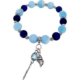 Vòng Tay Laliz Mệnh Thủy Mộc Đá Aquamarine Và Kyanite Charm Con Ốc Lat.04