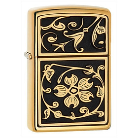 Bật lửa Zippo 20903 Gold Floral Plush Emblem Brushed Brass