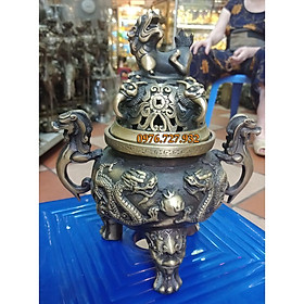Mua đỉnh song long chầu nguyệt đốt trầm hương cao 18cm  giá xông trầm bằng đồng