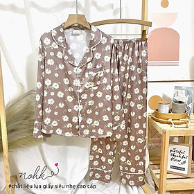 Đồ ngủ pijama lụa giấy cao cấp dài tay - Hoạ tiết daisy