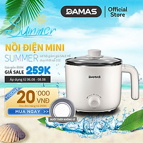 Nồi Lẩu Điện Mini 2 Mức Nhiệt - Ca Nấu Mì Điện Đa Năng DAMAS DK-8012 (1.2 Lít) - Hàng Chính Hãng
