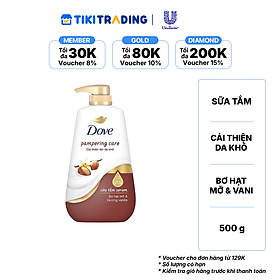 Sữa tắm dưỡng thể Dove Pampering Care phục hồi độ ẩm da khô với bơ hạt mỡ và hương hoa vanilla 500g