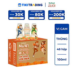 Thùng 48 hộp sữa uống lên men Nuvi vị Cam 100ml