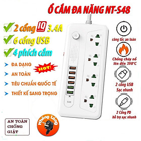 Ổ cắm điện đa năng, ổ điện thông minh POWER NT-S48 có 6 USB hỗ trợ sạc nhanh IQ 3.4A công suất 3000W tự động ngắt khi quá tải chống cháy nổ chống giật