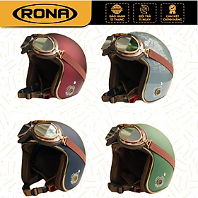 Mũ bảo hiểm xe máy 3/4 RONA R8 kèm kính phi công viền đồng cao cấp chính hãng