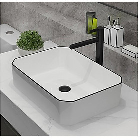 Mua Chậu sứ lavabo để bàn màu trắng viền đen nghệ thuật loại lòng chậu sâu  mã M21DT