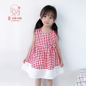 Váy hè sọc caro đính nơ chất vải mát dễ thương cho bé