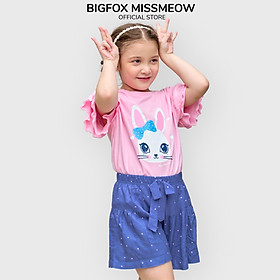 Đồ bộ cộc tay bé gái Bigfox Miss Meow size đại mùa hè vải cotton mềm mại in thỏ dễ thương cỡ 3-11 tuổi 30kg 40kg - 112cm, 17 - 19kg (5) - 23H BỘ BG HỒNG IN THỎ